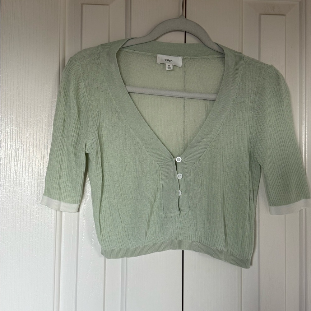 Sage Green V-Neck Buttoned Blouse